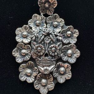Taxco Silver Floral Pendant skull
